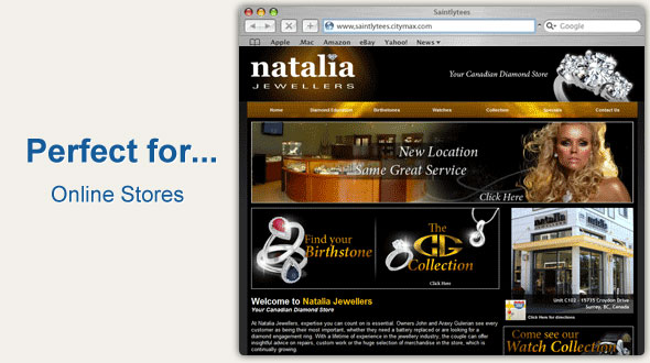 Sample website for jewelry store